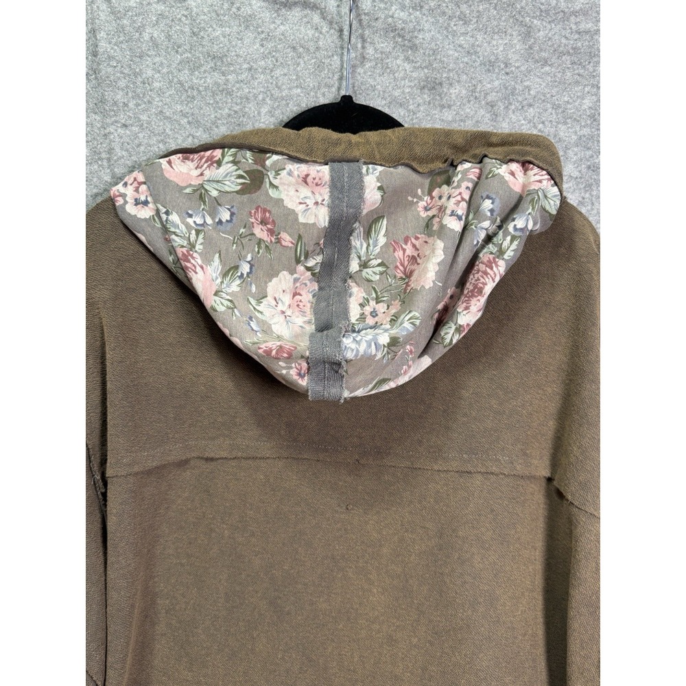 POL Women's L Brown Floral Patchwork Oversized Hoodie Boho Star Appliqué, Cotton - Picture 8 of 13